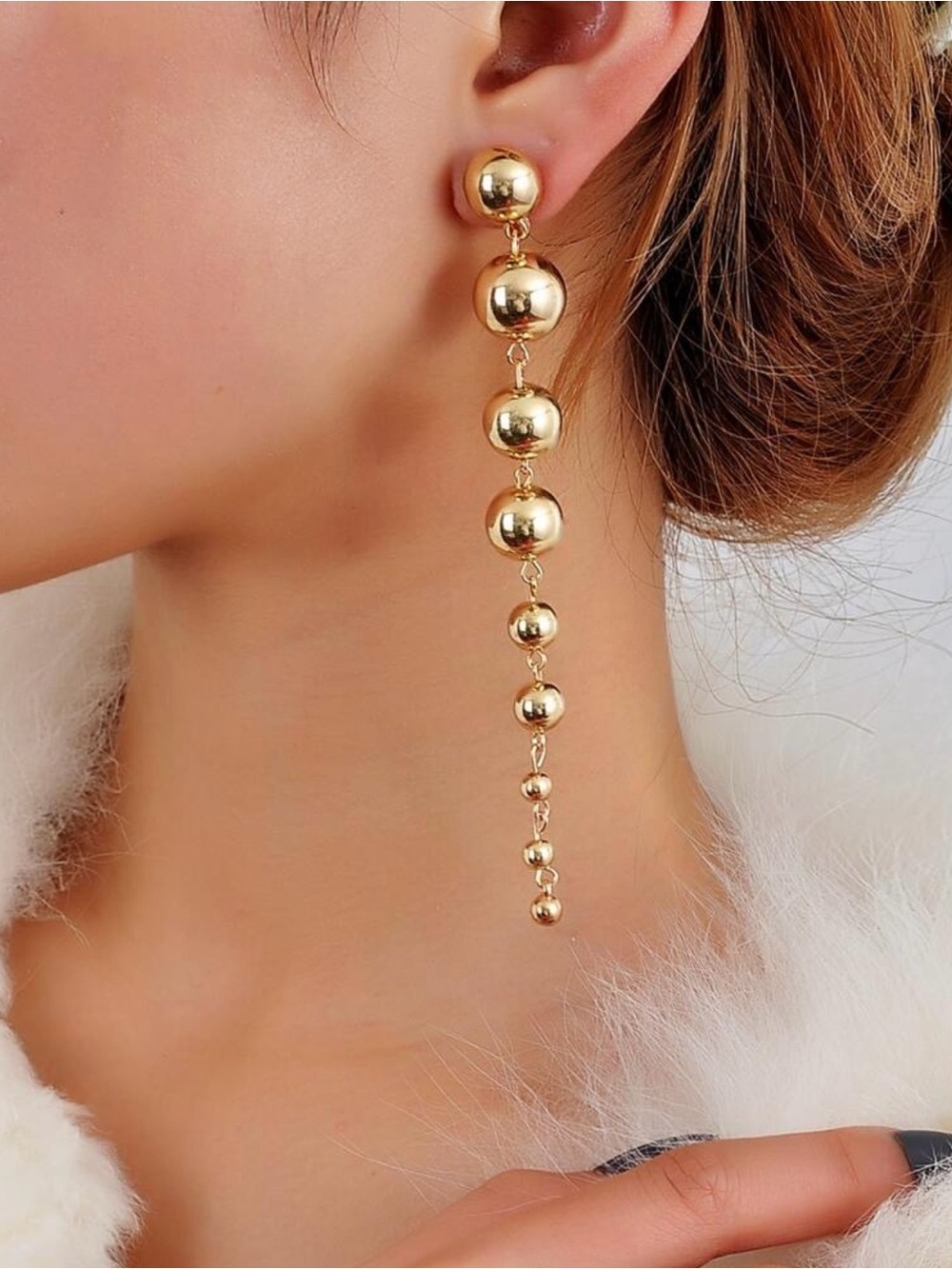 Gold Ball Drop Statement Earrings - Women Jewelry
